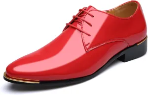 Men Dress Shoes Fashion Wedding Tuxedo Oxford Shoes Classic Pointed-Toe Lace-up Patent Leather Formal Shoes for Men