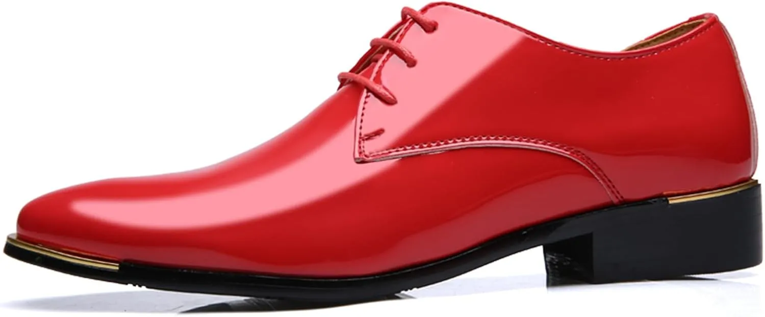 Men Dress Shoes Fashion Wedding Tuxedo Oxford Shoes Classic Pointed-Toe Lace-up Patent Leather Formal Shoes for Men