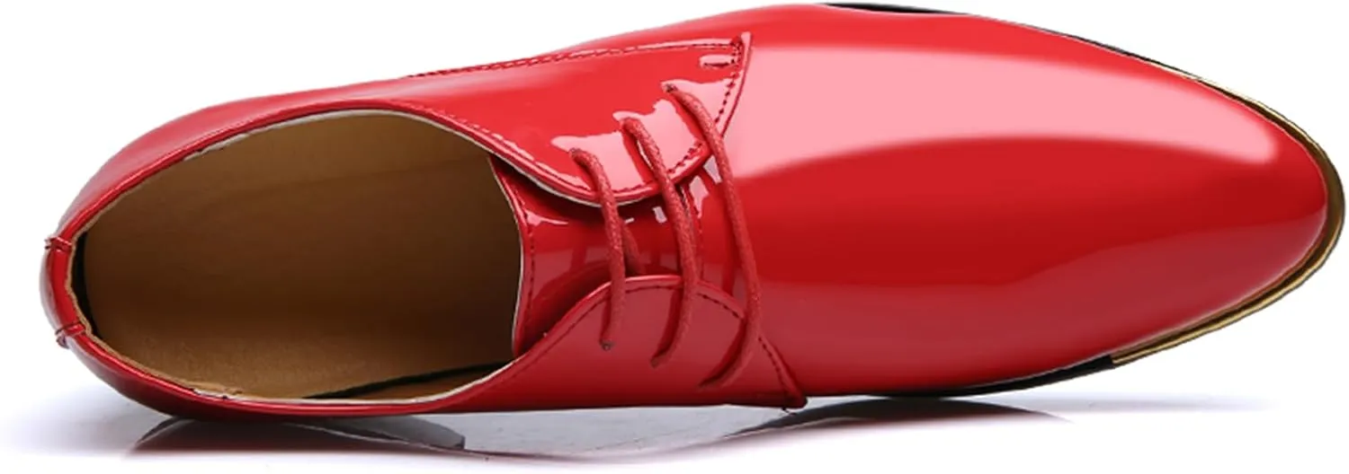 Men Dress Shoes Fashion Wedding Tuxedo Oxford Shoes Classic Pointed-Toe Lace-up Patent Leather Formal Shoes for Men