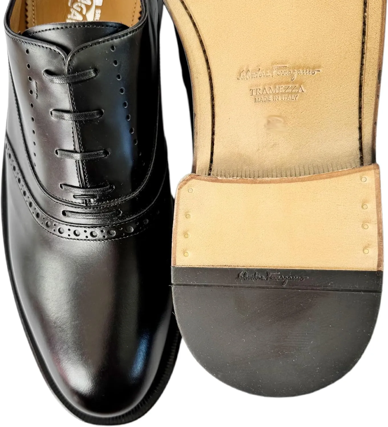 Men's 11 D TRAMEZZA Proust Black Leather Round Toe Welted Oxford Dress Shoes (Salvatore