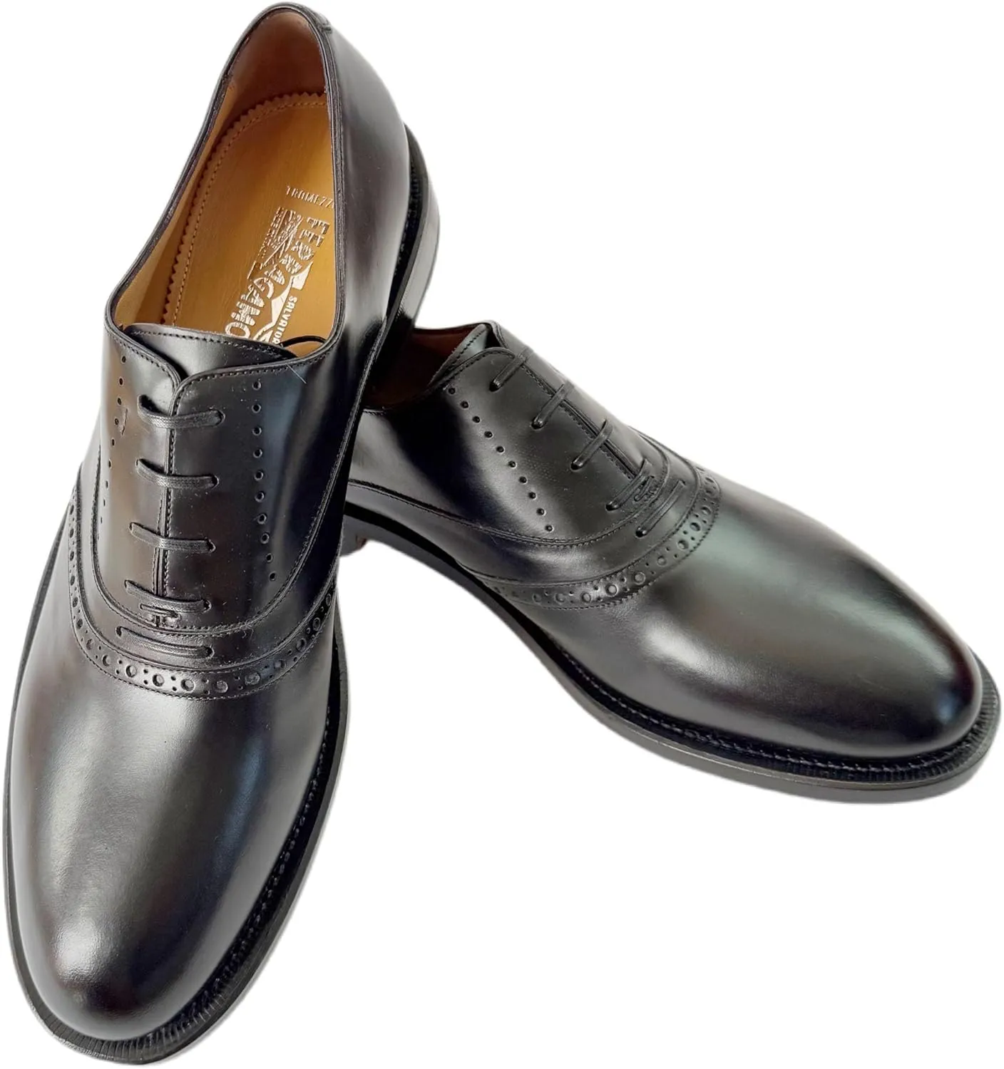 Men's 11 D TRAMEZZA Proust Black Leather Round Toe Welted Oxford Dress Shoes (Salvatore