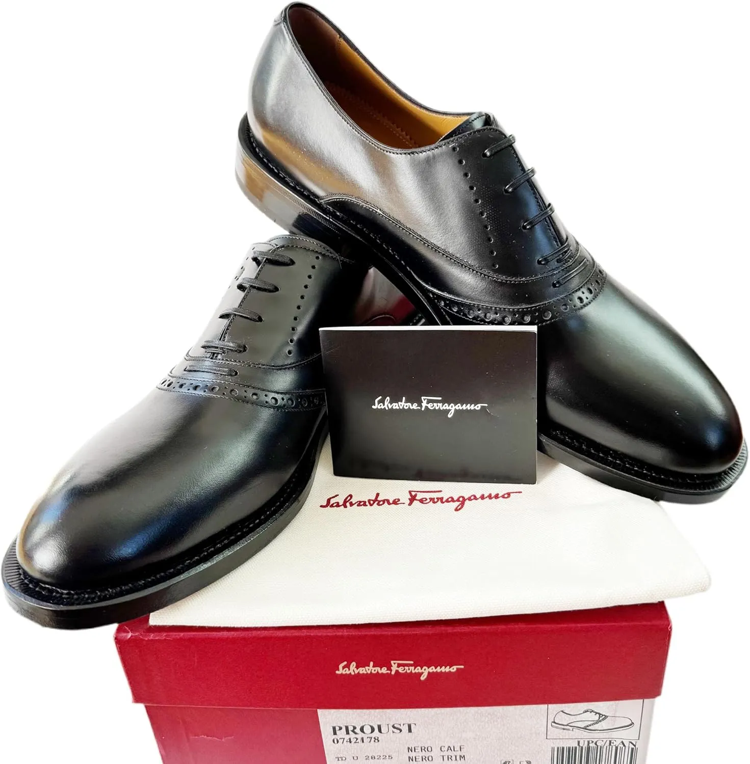 Men's 11 D TRAMEZZA Proust Black Leather Round Toe Welted Oxford Dress Shoes (Salvatore