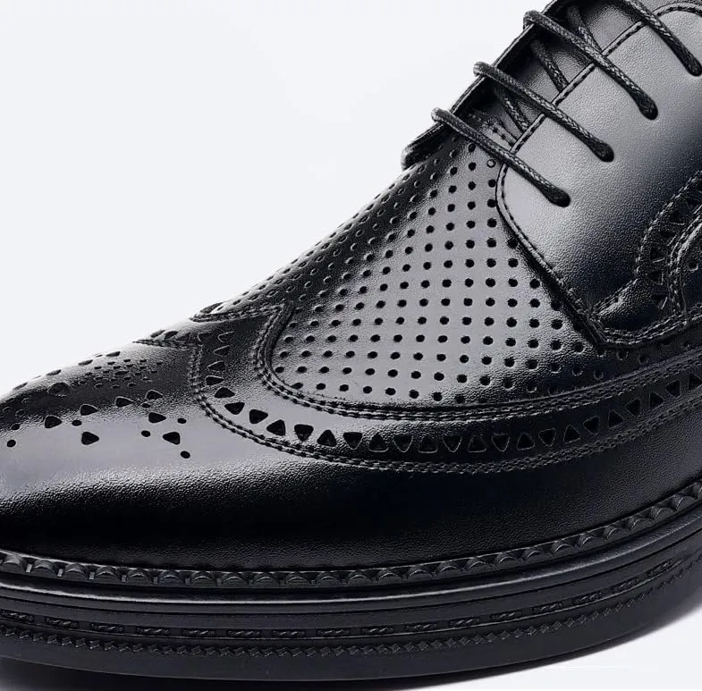 Men's Breathable Lace-up Dress Shoes Fashion Classic Leather Wingtip Brogue Oxfords Shoes Non-Slip Softsole Walking Derby Shoes(7)