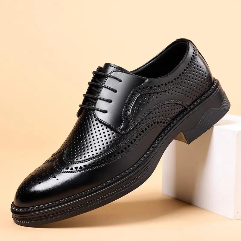 Men's Breathable Lace-up Dress Shoes Fashion Classic Leather Wingtip Brogue Oxfords Shoes Non-Slip Softsole Walking Derby Shoes(7)