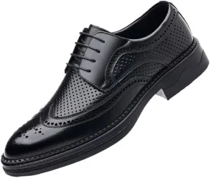Men's Breathable Lace-up Dress Shoes Fashion Classic Leather Wingtip Brogue Oxfords Shoes Non-Slip Softsole Walking Derby Shoes(7)