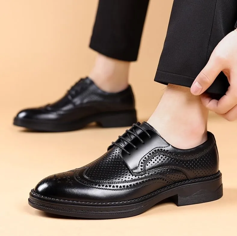 Men's Breathable Lace-up Dress Shoes Fashion Classic Leather Wingtip Brogue Oxfords Shoes Non-Slip Softsole Walking Derby Shoes(7)