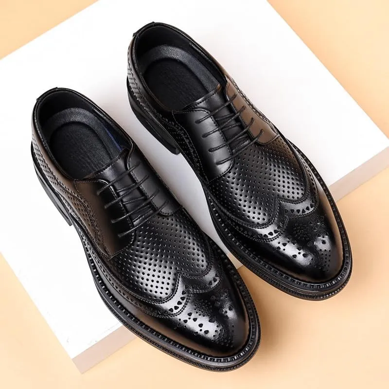 Men's Breathable Lace-up Dress Shoes Fashion Classic Leather Wingtip Brogue Oxfords Shoes Non-Slip Softsole Walking Derby Shoes(7)