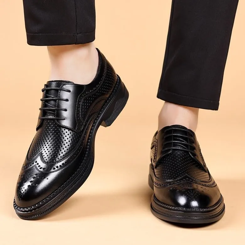 Men's Breathable Lace-up Dress Shoes Fashion Classic Leather Wingtip Brogue Oxfords Shoes Non-Slip Softsole Walking Derby Shoes(7)