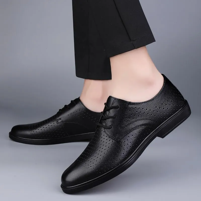 Men's Breathable Leather Dress Shoes Fashion Classic Lace Up Low Heels Oxfords Shoes for Men