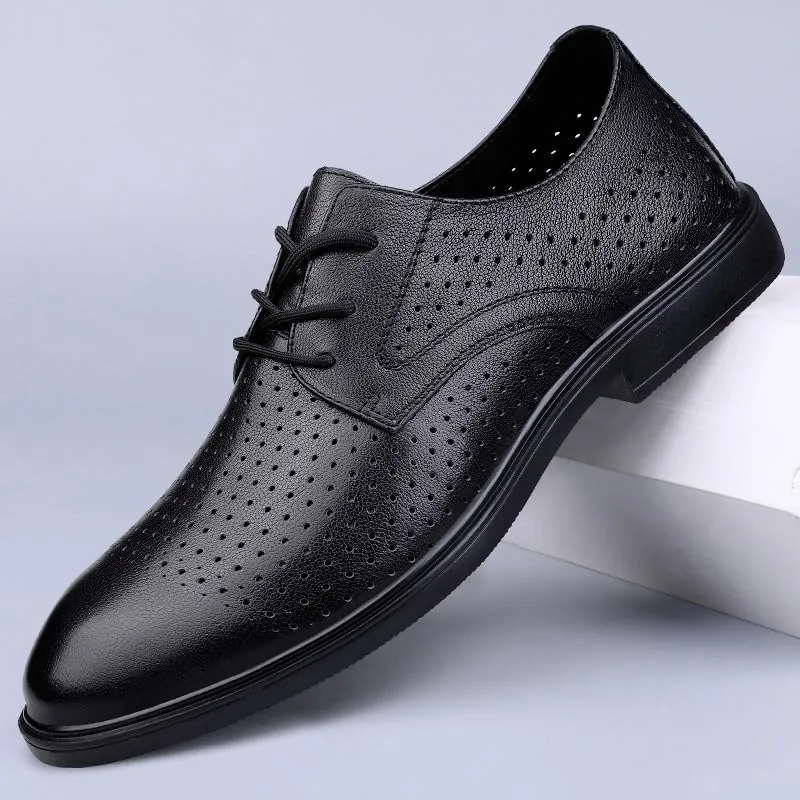 Men's Breathable Leather Dress Shoes Fashion Classic Lace Up Low Heels Oxfords Shoes for Men