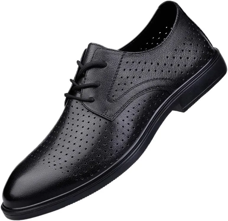 Men's Breathable Leather Dress Shoes Fashion Classic Lace Up Low Heels Oxfords Shoes for Men