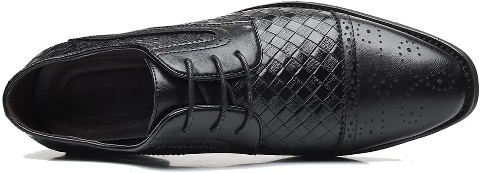 Men's Business Casual Dress Shoes Italy Prince Classic Wingtip Lace-Up Brogues Modern Formal Woven Leather Oxfords
