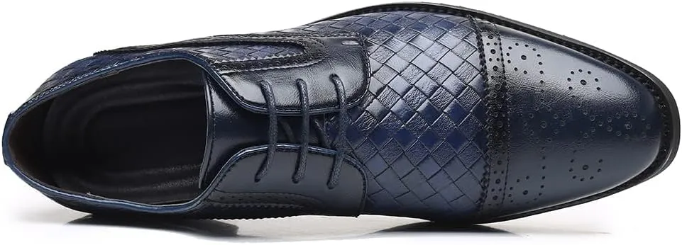 Men's Business Casual Dress Shoes Italy Prince Classic Wingtip Lace-Up Brogues Modern Formal Woven Leather Oxfords