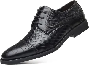 Men's Business Casual Dress Shoes Italy Prince Classic Wingtip Lace-Up Brogues Modern Formal Woven Leather Oxfords