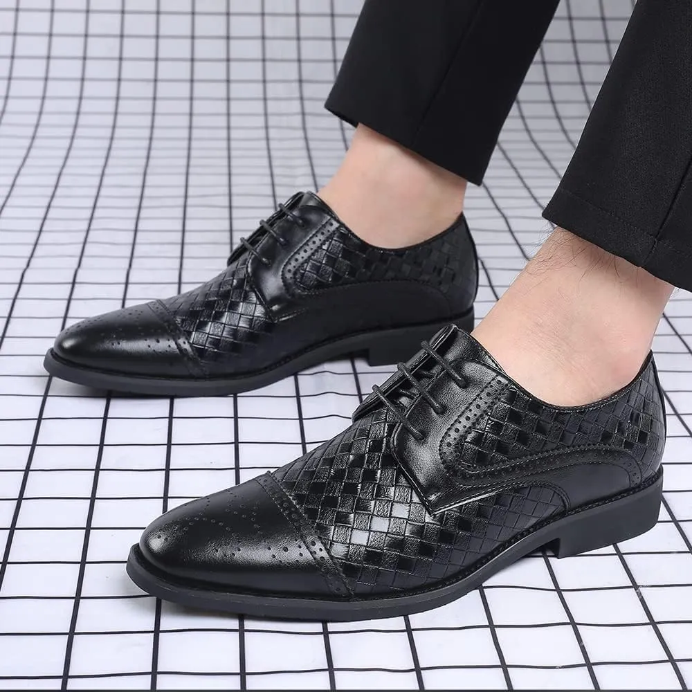 Men's Business Casual Dress Shoes Italy Prince Classic Wingtip Lace-Up Brogues Modern Formal Woven Leather Oxfords
