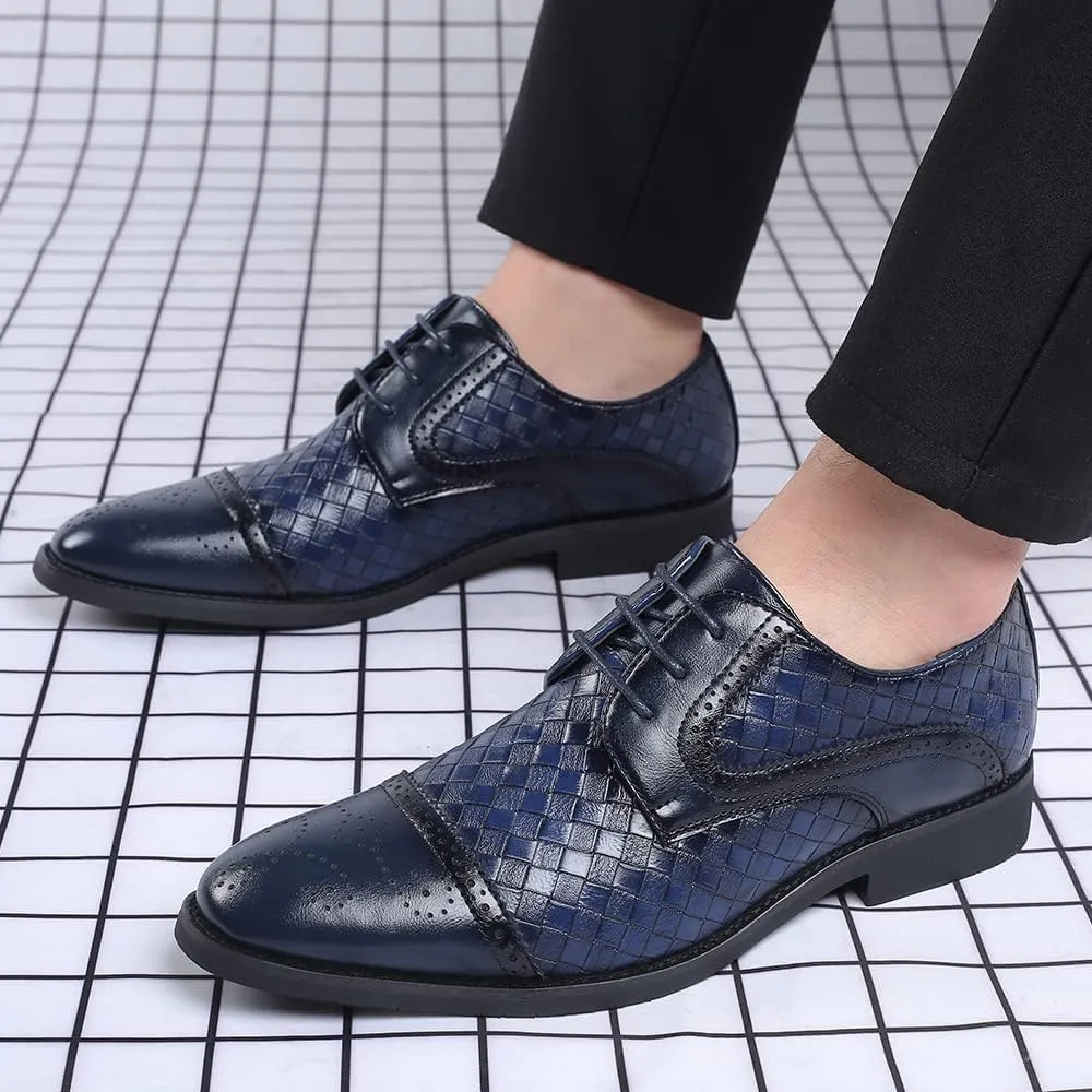 Men's Business Casual Dress Shoes Italy Prince Classic Wingtip Lace-Up Brogues Modern Formal Woven Leather Oxfords