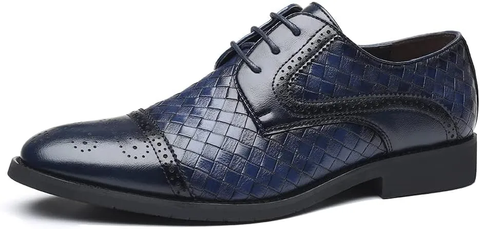 Men's Business Casual Dress Shoes Italy Prince Classic Wingtip Lace-Up Brogues Modern Formal Woven Leather Oxfords