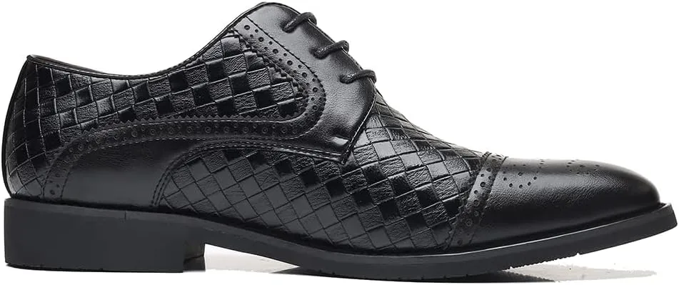 Men's Business Casual Dress Shoes Italy Prince Classic Wingtip Lace-Up Brogues Modern Formal Woven Leather Oxfords