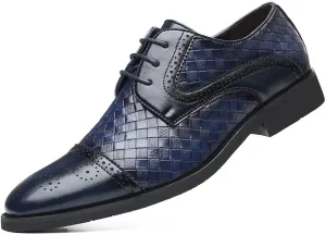 Men's Business Casual Dress Shoes Italy Prince Classic Wingtip Lace-Up Brogues Modern Formal Woven Leather Oxfords