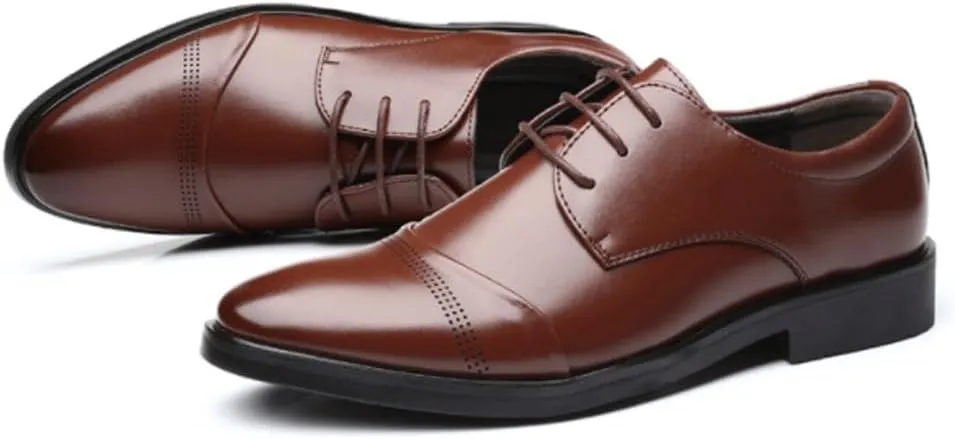 Mens Dress Shoes Casual Business Office Leather Lace Up Cap Toe Oxfords Wedding Formal Classic Shoes for Men Comfortable
