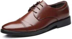 Mens Dress Shoes Casual Business Office Leather Lace Up Cap Toe Oxfords Wedding Formal Classic Shoes for Men Comfortable