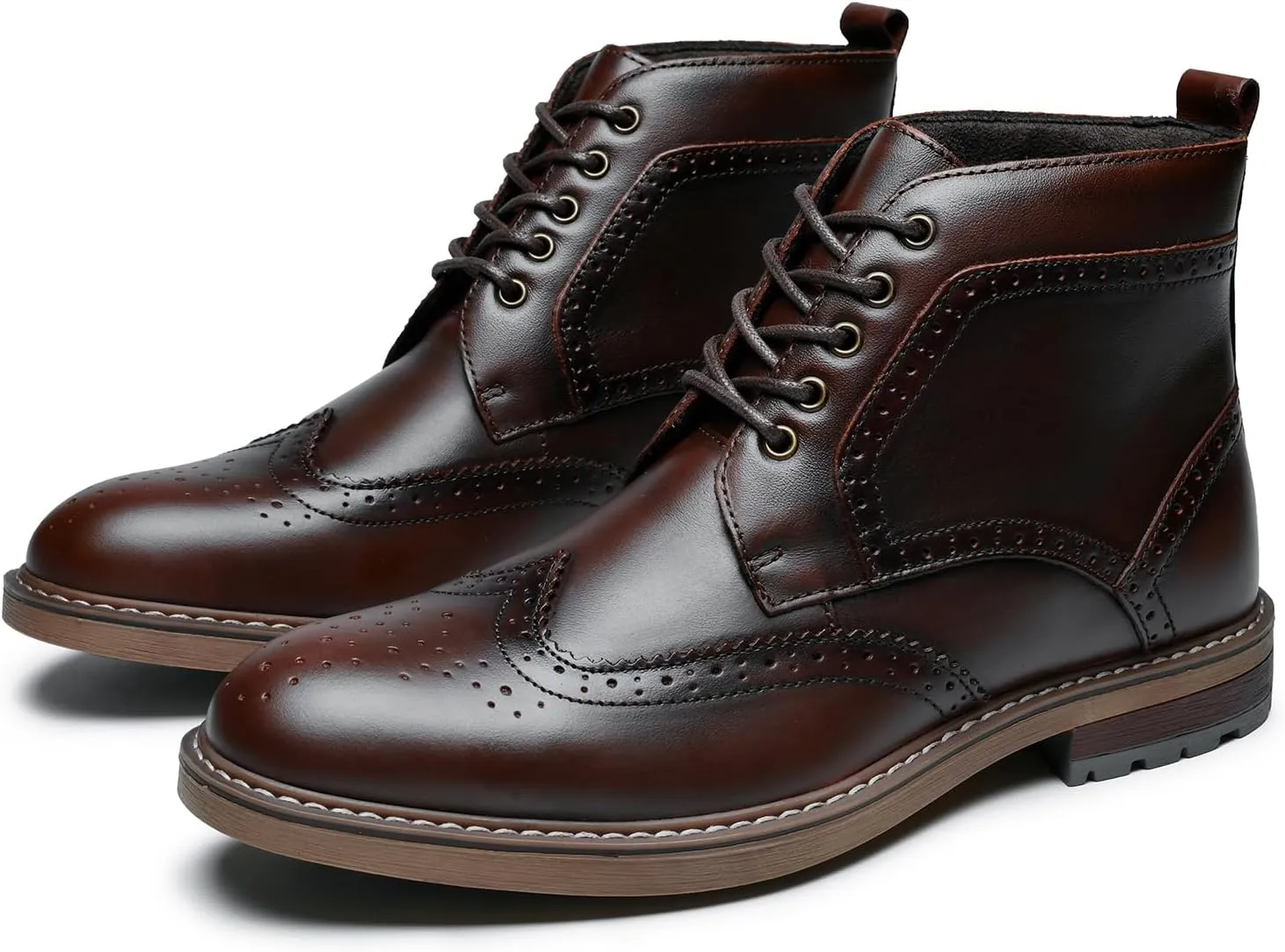 Mens Fashion Dress Boots - Black Genuine Leather Classic Brogue Style Oxford Ankle Boots