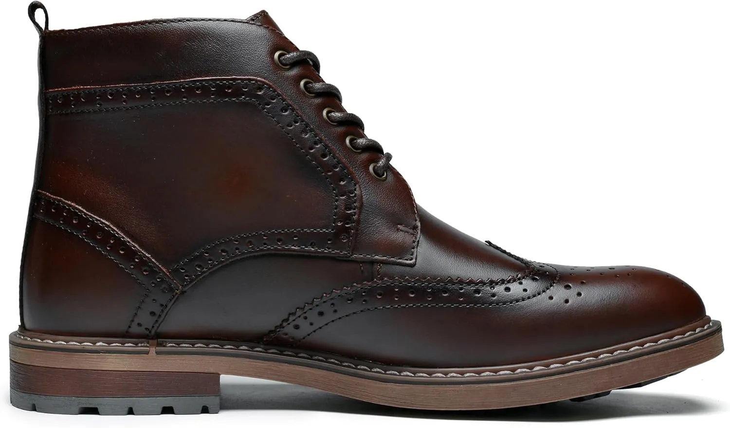 Mens Fashion Dress Boots - Black Genuine Leather Classic Brogue Style Oxford Ankle Boots