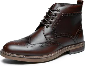 Mens Fashion Dress Boots - Black Genuine Leather Classic Brogue Style Oxford Ankle Boots