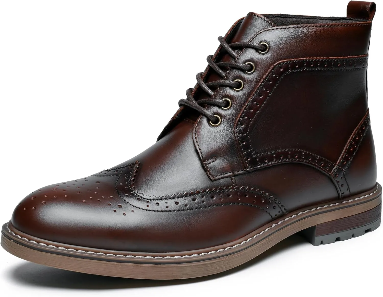 Mens Fashion Dress Boots - Black Genuine Leather Classic Brogue Style Oxford Ankle Boots