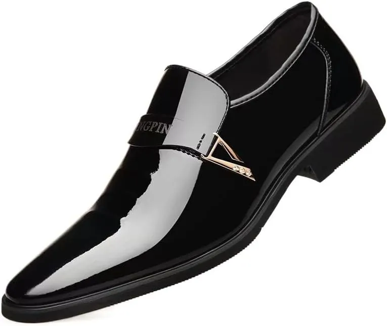 Mens Fashion Dress Shoes All-Day Comfort Non-Slip Oxfords Shoes Men's Slip-On Pointed Toe Modern Wedding Office Work Tuxedo Derby Shoes