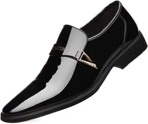 Mens Fashion Dress Shoes All-Day Comfort Non-Slip Oxfords Shoes Men's Slip-On Pointed Toe Modern Wedding Office Work Tuxedo Derby Shoes