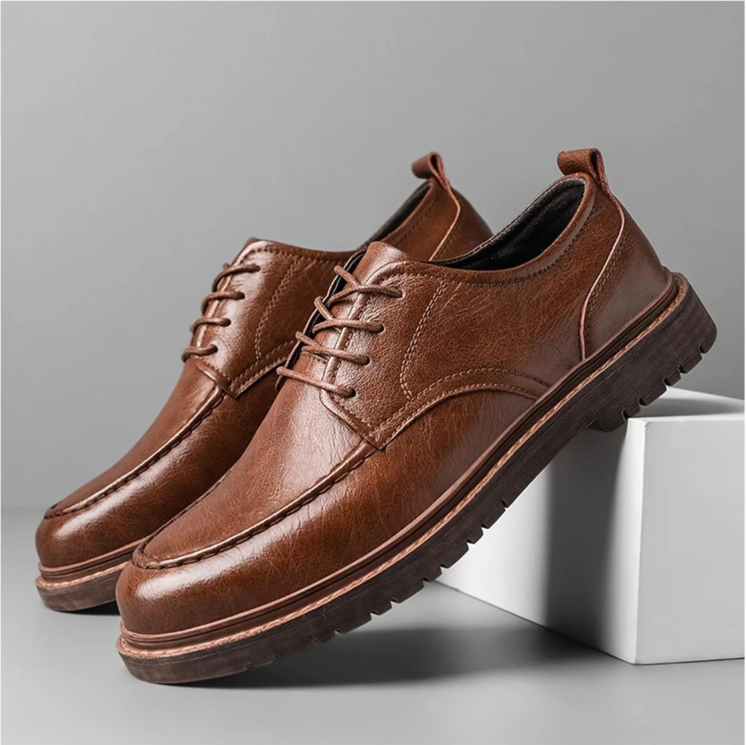 Mens Fashion Formal Retro Oxford Shoes Modern Comfort Slip-on Lace Up Sewing Oxford Sneakers Classic Casual British All-Match Driving Dress Loafer Shoes