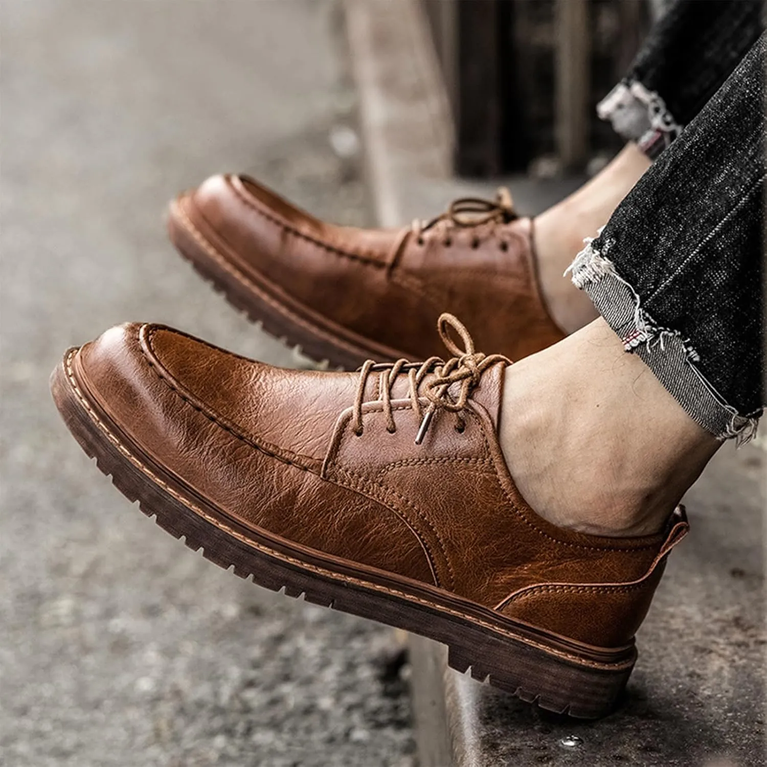 Mens Fashion Formal Retro Oxford Shoes Modern Comfort Slip-on Lace Up Sewing Oxford Sneakers Classic Casual British All-Match Driving Dress Loafer Shoes