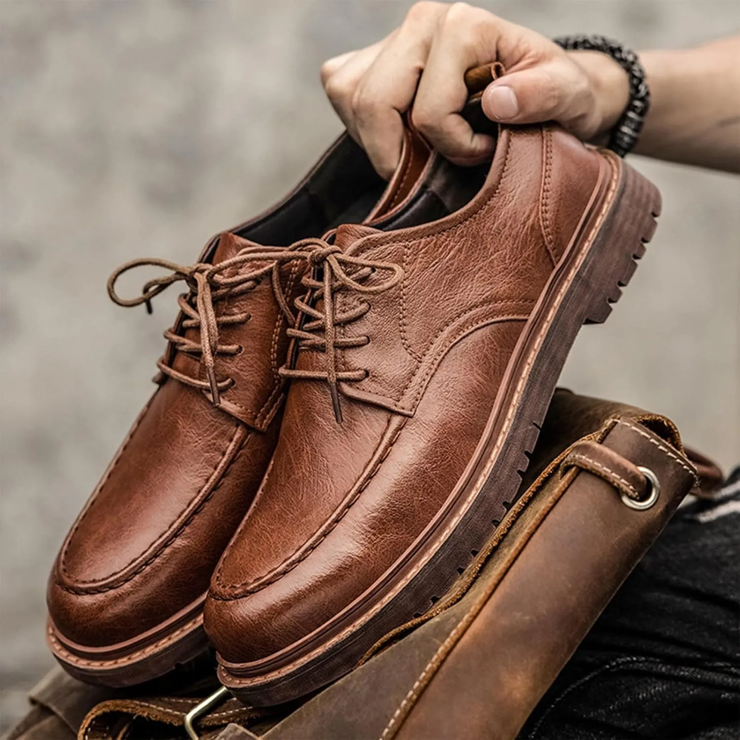 Mens Fashion Formal Retro Oxford Shoes Modern Comfort Slip-on Lace Up Sewing Oxford Sneakers Classic Casual British All-Match Driving Dress Loafer Shoes