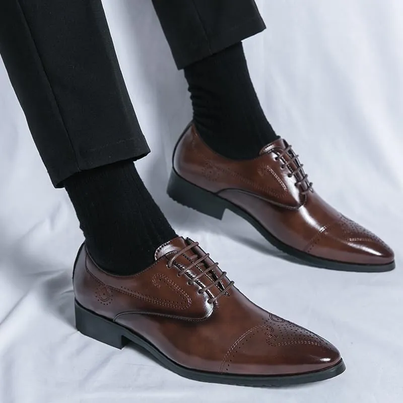 Mens Faux Patent Leather Classic Lace-up Formal Oxford Shoes Lace-Up Pointed-Toe Business Formal Wedding Dress Shoes for Men