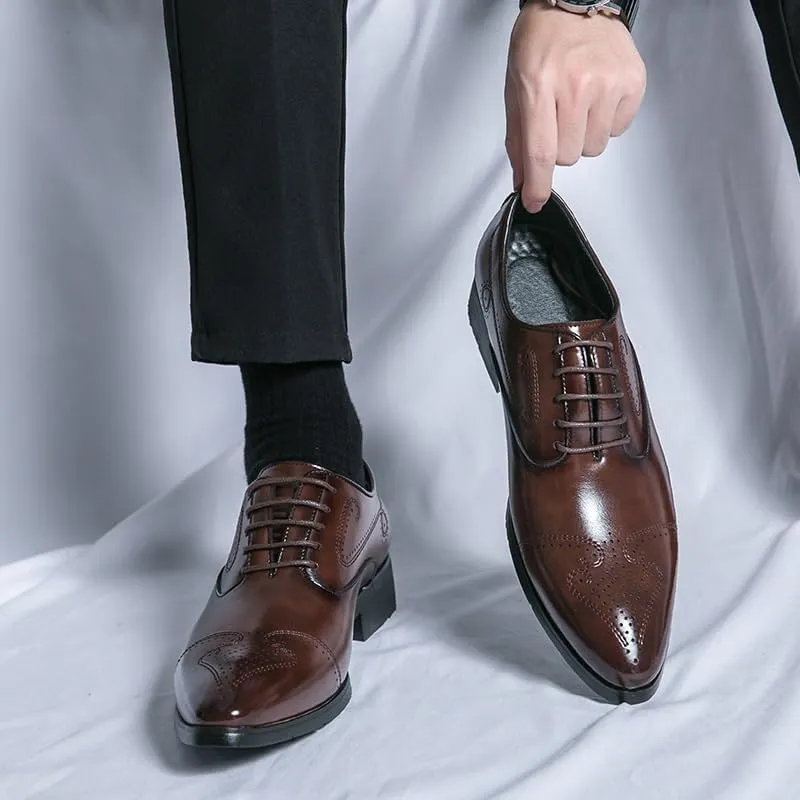 Mens Faux Patent Leather Classic Lace-up Formal Oxford Shoes Lace-Up Pointed-Toe Business Formal Wedding Dress Shoes for Men