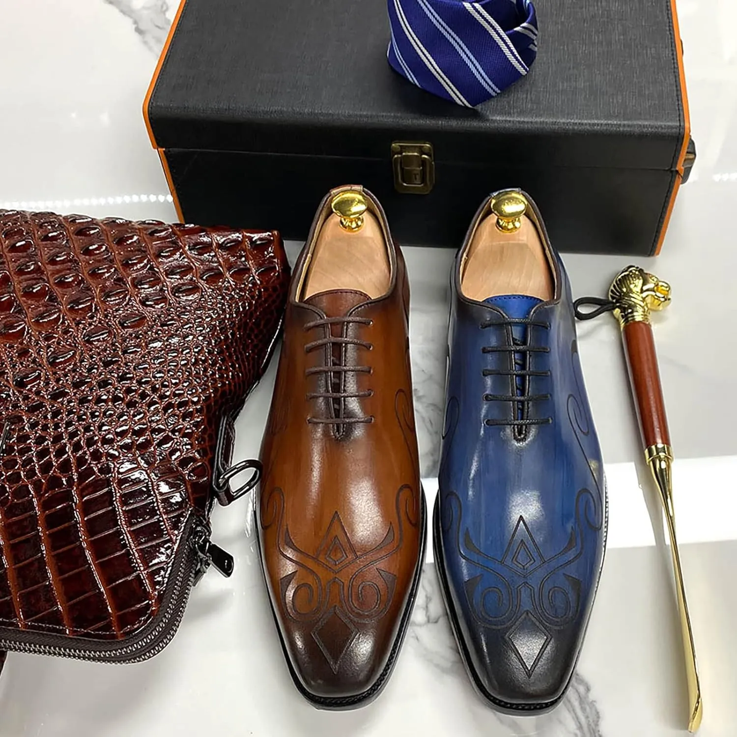 Mens Formal Dress Retro Oxfords Work Uniform Wingtip Leather Lace-ups Wedding Party Brogues Derbys,Brown-45