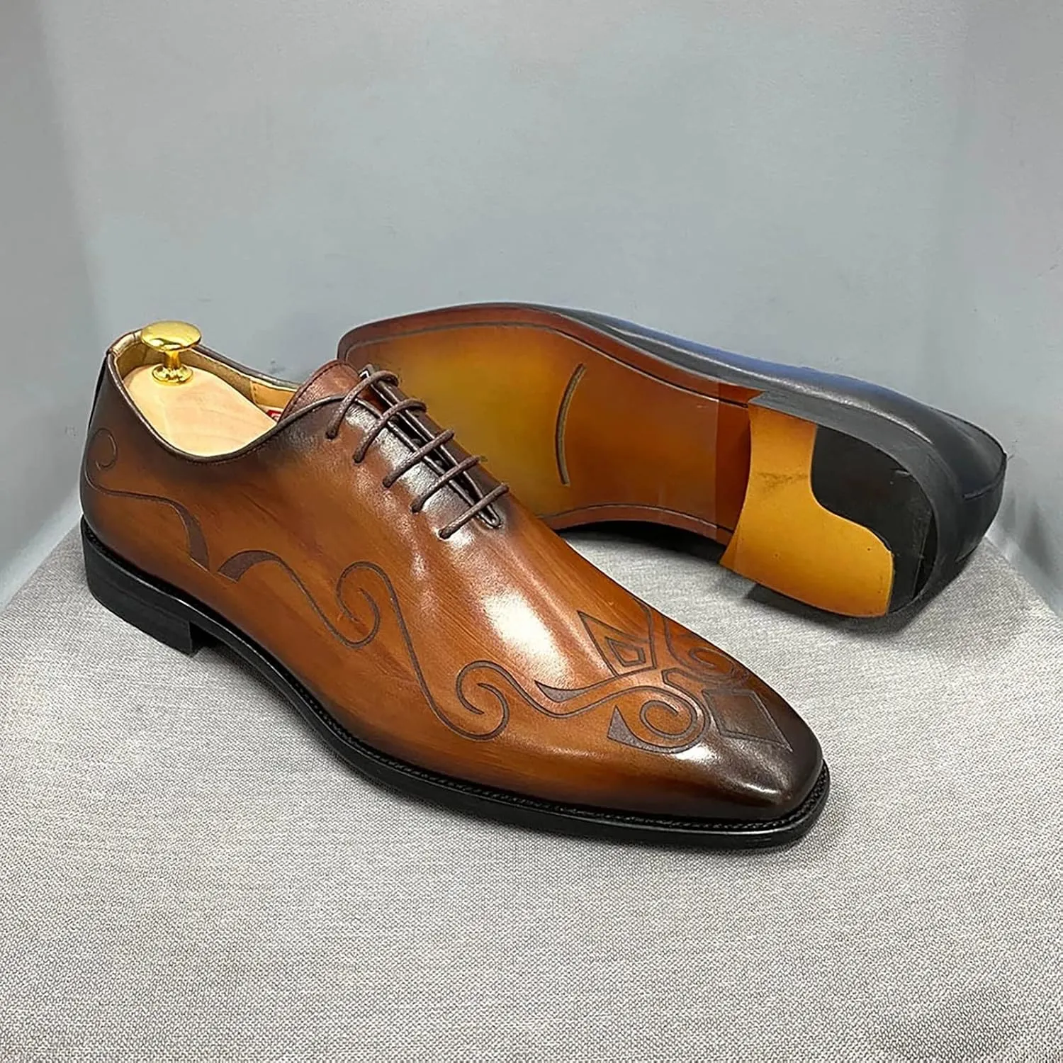 Mens Formal Dress Retro Oxfords Work Uniform Wingtip Leather Lace-ups Wedding Party Brogues Derbys,Brown-45