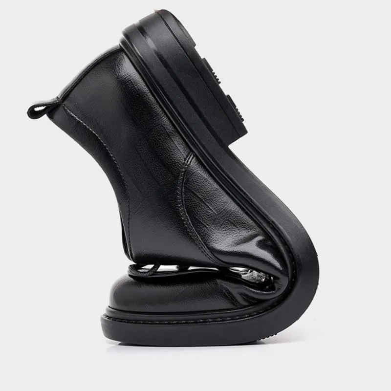 Men's Genuine Leather Oxford Shoes Retro Pointed Chunky Heel Non-Slip Business Dress Shoes Waterproof Business Formal Derby Shoes(Black,7)