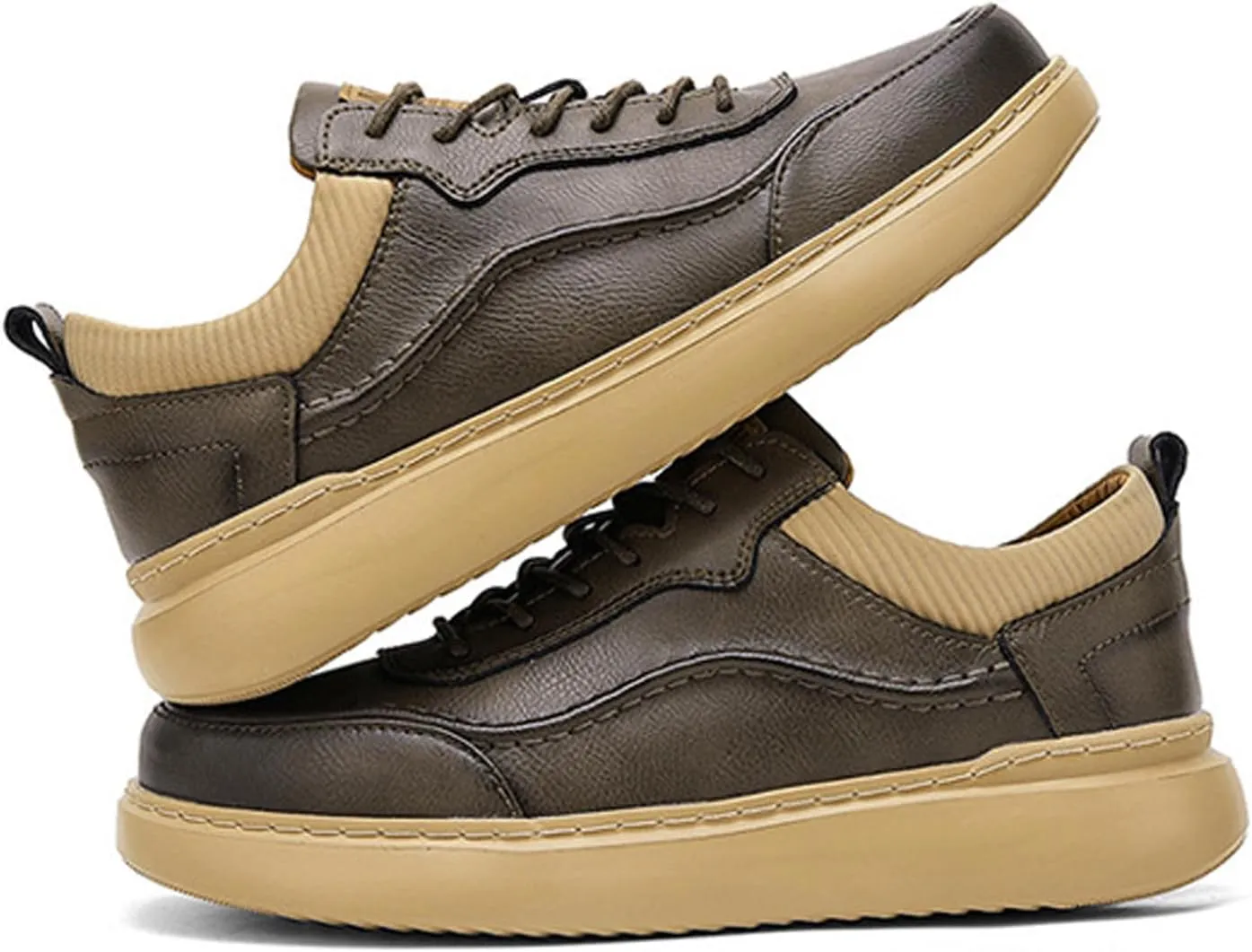 Men's Genuine Leather Platform Casual Oxford Shoes Classic Handmade Lace Up Round Toe Soft Bottom Oxford Sneakers for Driving Business Work
