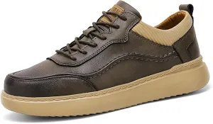 Men's Genuine Leather Platform Casual Oxford Shoes Classic Handmade Lace Up Round Toe Soft Bottom Oxford Sneakers for Driving Business Work