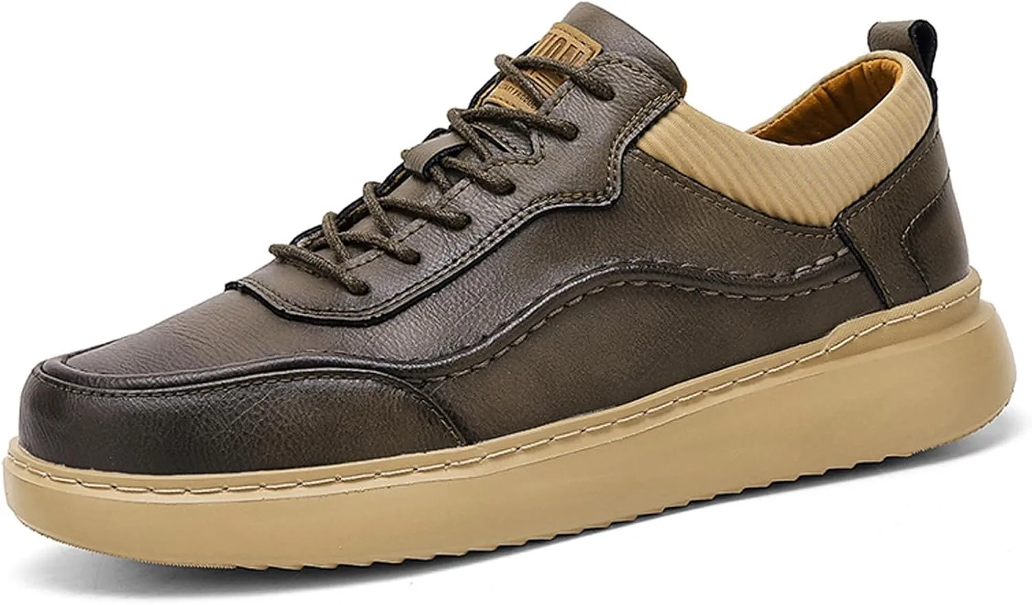 Men's Genuine Leather Platform Casual Oxford Shoes Classic Handmade Lace Up Round Toe Soft Bottom Oxford Sneakers for Driving Business Work