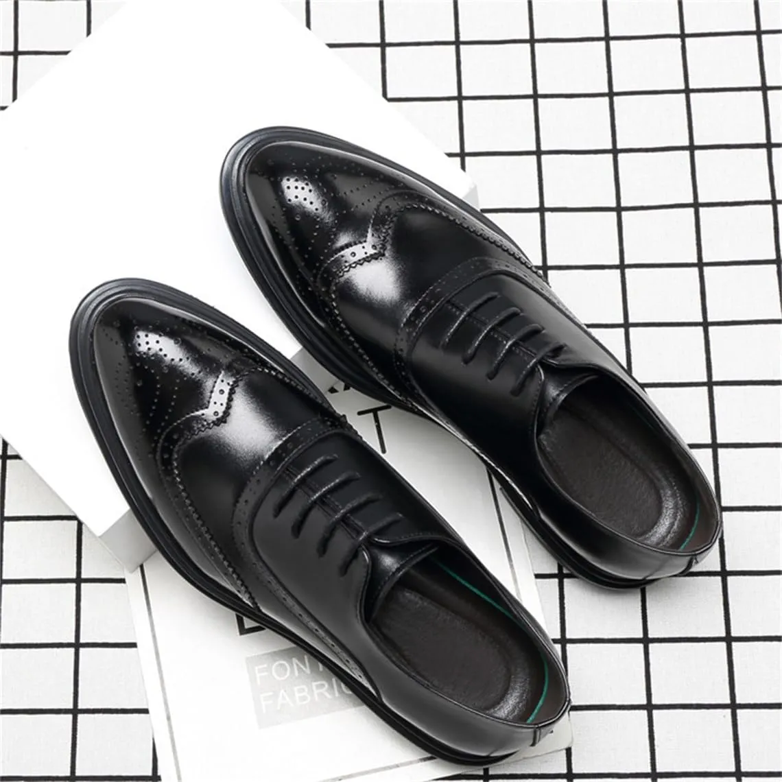 Men's Height Increasing Leather Brogues Non-Slip Dress Business Oxfords Shoes Lace-Ups Elevator Shoes for Men