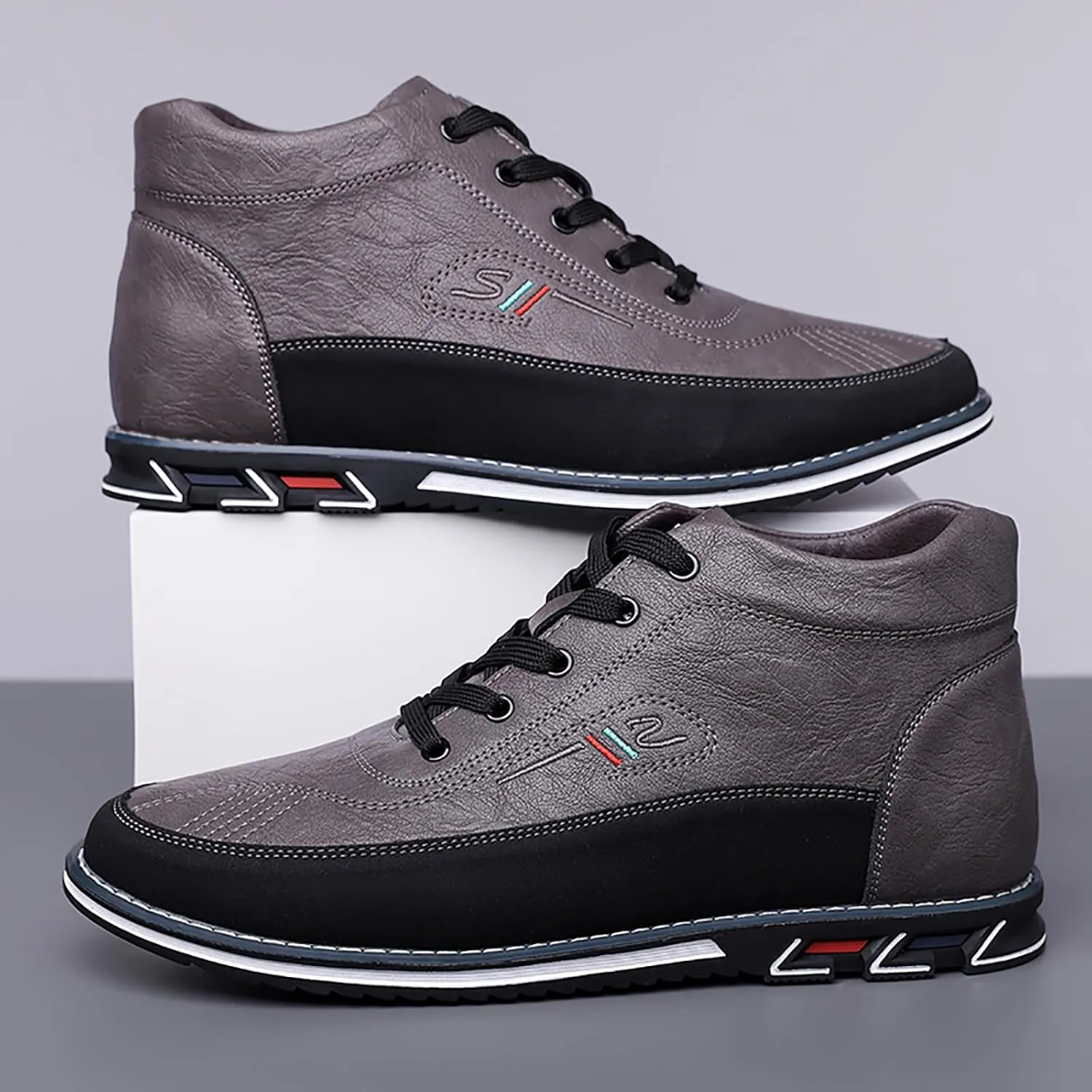 Men's Leather Lace Up Chukka Ankle Boots Casual Comfortable Round Toe Anti-slip Flat Oxford Booties for Office Driving Walking Sports Boots
