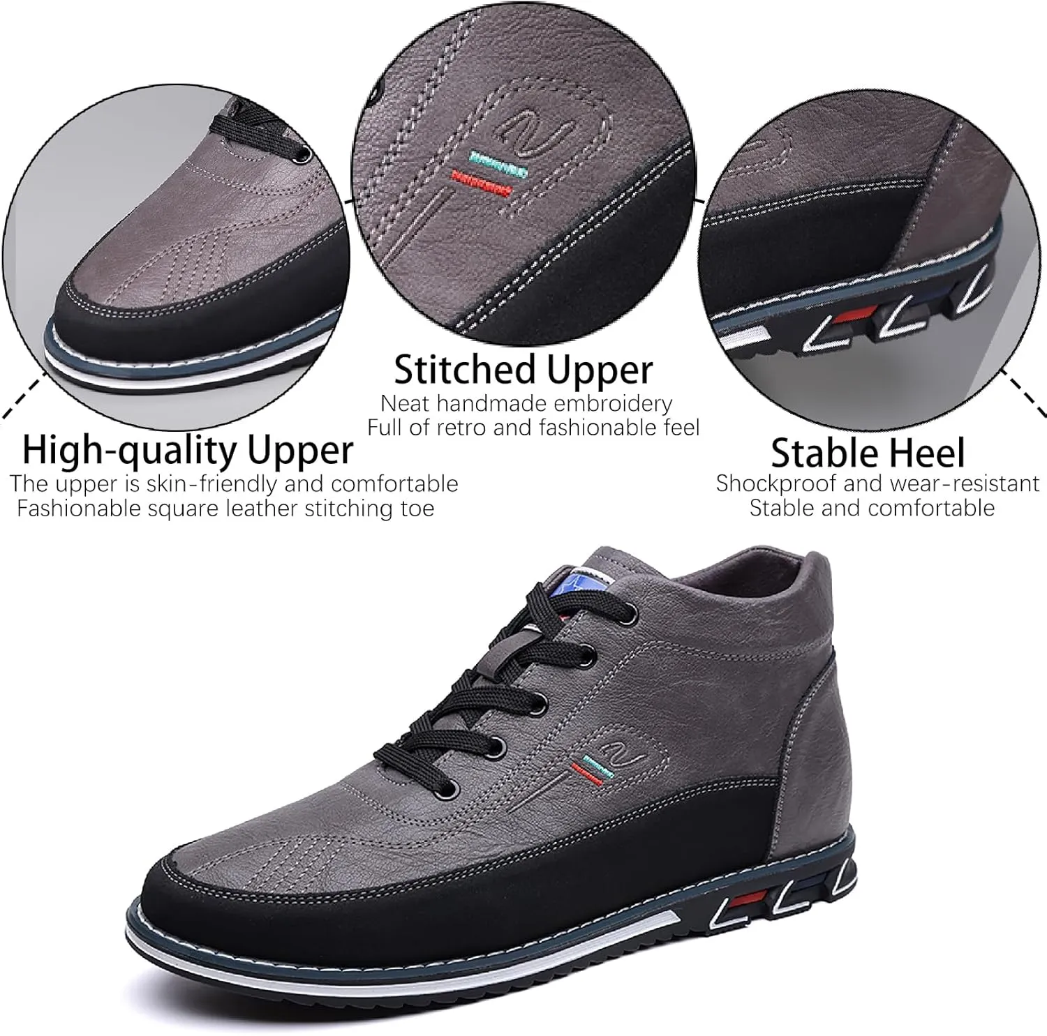 Men's Leather Lace Up Chukka Ankle Boots Casual Comfortable Round Toe Anti-slip Flat Oxford Booties for Office Driving Walking Sports Boots