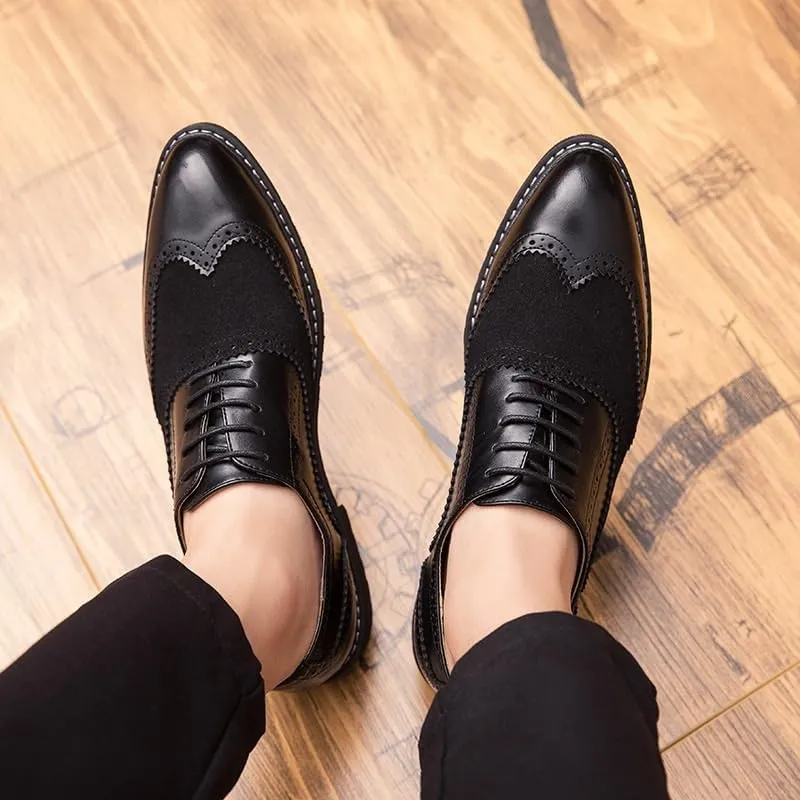 Men's Leather lace-up Oxford Shoes Classic Wingtip Two-Tone Patchwork Brogues Fashionable Punched Toes Slip-on Leather Shoes