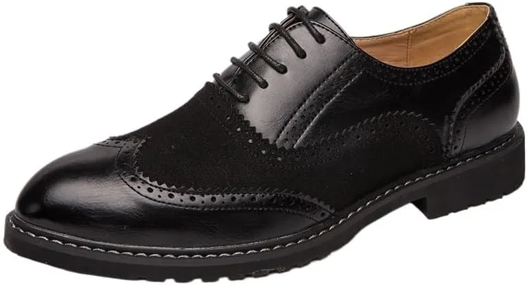 Men's Leather lace-up Oxford Shoes Classic Wingtip Two-Tone Patchwork Brogues Fashionable Punched Toes Slip-on Leather Shoes