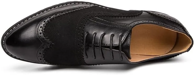 Men's Leather lace-up Oxford Shoes Classic Wingtip Two-Tone Patchwork Brogues Fashionable Punched Toes Slip-on Leather Shoes
