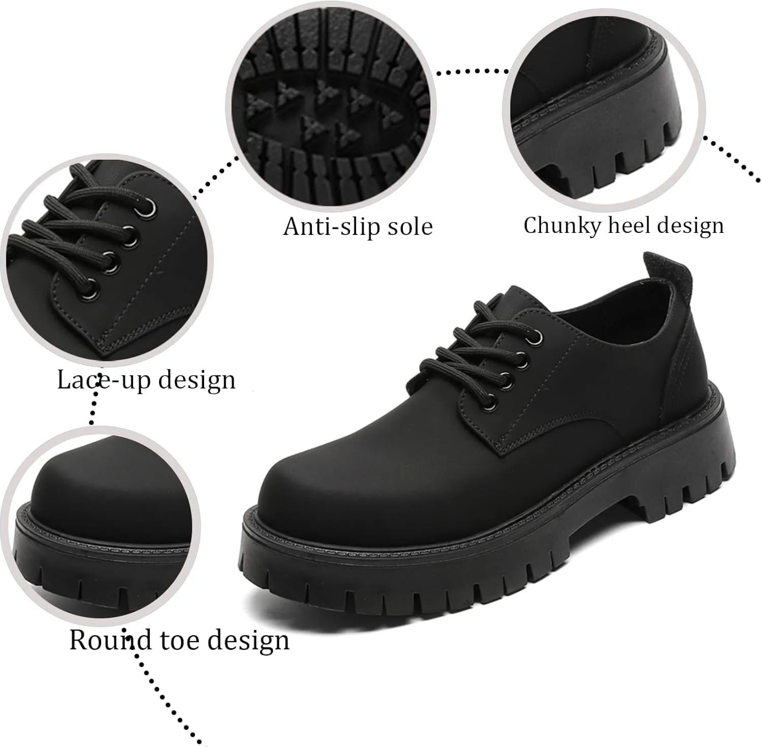 Men's Leather Platform Formal Oxford Shoes Classic Round-Toed Chunky Non-Slip Comfortable Formal Lace-Up Casual Suit Shoes Work Wedding Derby Shoes