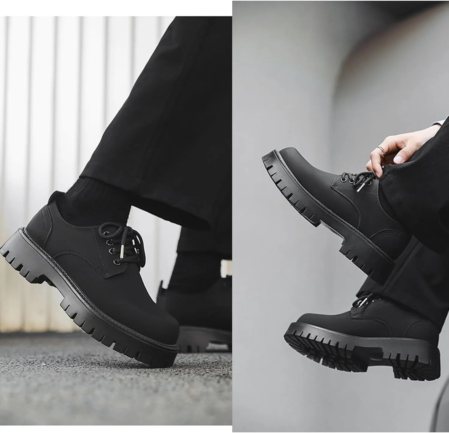 Men's Leather Platform Formal Oxford Shoes Classic Round-Toed Chunky Non-Slip Comfortable Formal Lace-Up Casual Suit Shoes Work Wedding Derby Shoes